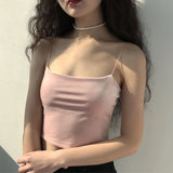 MQTIME  -  Sexy Flat Necked Slim Belt Short High Waist Open Navel Velvet Suspender Vest for Women