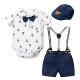 MQTIME  -  Baby Boy Clothes Suit with Hat Short Sleeves Boys Romper Outfits Cotton Set Printed Infant Kids Summer Clothing