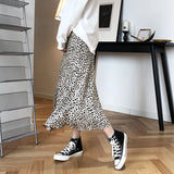 MQTIME  -  Satin Leopard-print Skirt Female 2024 Summer High Waist Hip-covered Fish Tail A- Line Skirt