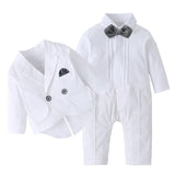 MQTIME  -  Long Sleeve White Baby Baptism Dress for Boys Romper with Double Breasted Coat Solid Newborn Children Set Infant Autumn Outfit