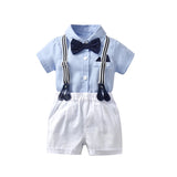 MQTIME  -  Solid Newborn Baby Boy Outfit Set Bow Formal Gentleman Suit for Toddlers Summer Sky Blue Romper + White Shorts Clothes for Baby
