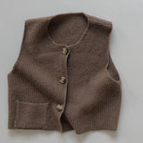 MQTIME  -  Baby Boys Girls Sleeveless Knitting Cardigan Spring Autumn Kids Retro Pocket Vest Children's Knitted Button Vest Cardigan