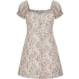 MQTIME  -  Fresh Floral Single-breasted Puff Sleeve Slim Dress A-line Skirt Female