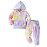 MQTIME  -  Toddler Girls Clothing Sets Tie Dye Print Long Sleeve Hoodies Sweatshirt+Trousers Casual Outfits Children Tracksuits