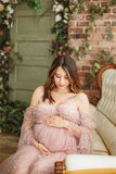 MQTIME  -  Romantic Pink Maternity Dresses For Babyshower Sweetheart Pearl Tulle Maternity Gown Photography Pregnancy Women Long Dress