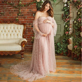 MQTIME  -  Romantic Pink Maternity Dresses For Babyshower Sweetheart Pearl Tulle Maternity Gown Photography Pregnancy Women Long Dress