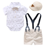MQTIME  -  Baby Boy Clothes Suit with Hat Short Sleeves Boys Romper Outfits Cotton Set Printed Infant Kids Summer Clothing