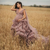 MQTIME  -  Purple Maternity Dress For Photo Shoot Luxury Ruffles Maternity Photography Outfit Maxi Gown Pregnancy Women Long Dress