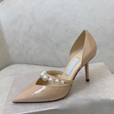 Mqtime Autumn New Pointed High Heel Women's Shoes Pearl Strap Hollow Pumps Fairy Shoes