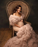 MQTIME  -  Chic Maternity Tulle Gown Maternity Dress Champagne Tulle Maternity Dresses for Photo Shoot Robe Pregnant Women Formal Gowns