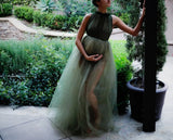 MQTIME  -  Elegant Green Tulle Maternity Dresses Sleeveless Puffy Custom Made Sheer Plus Size Photo Shoot Pregnancy Tulle Dressing Gown