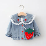 MQTIME  -  Cute Baby Girls Denim Jacket New Kids Spring Autumn Lace Collar Princess Jacket Coat With Strawberry Bag Children Outerwear