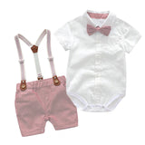 MQTIME  -  Baby Boy Clothes Summer Gentleman Birthday Suits Newborn Party Dress Soft Cotton Solid Rmper + Belt Pants Infant Toddler Set