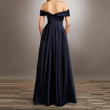 MQTIME  -  Dark Navy Bridesmaid Dress Satin Strapless Zipper Back Floor Length Wedding Party Gowns with Side Pockets
