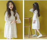 MQTIME  -  Girl Princess Vintage Dress Lace Floral Hollow Out Cotton Toddler Teen Cotton Vestido Flare Sleeve Wedding Child Clothes 2-14Y