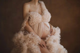 MQTIME  -  Puffy Ruffled Tulle Maternity Dress Women Robes for Photoshoot Extra Fluffy Pregnancy Dressing Gowns Front Split Maternity Gowns