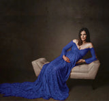 MQTIME  -  ﻿ Ginger Lace Maternity Dresses For Photo Shoot Pregnancy Women Dress For Photography Long Tail Baby Shower Dress Flare Sleeve