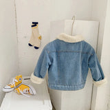 MQTIME  -  Baby Boys Girls Thick Warm Denim Jacket Winter Turndown Collar Pocket Fleece Lining Kids Fashion Autumn Clothes Outerwear Tops