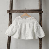  MQTIME  -  Chic Back Bow Tie Linen Shirt Girls New Solid Color Casual Loose Baby Kids Long-Sleeved Blouse Autumn Clothes