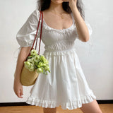 MQTIME  -  French Retro Palace Lace White Lantern Sleeve Dress