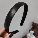 Mqtime Vintage Pu Leather Hairband Solid Bezel Korean Style Headband Head Hoop Girls Non-slip Turban Fashion Hair Accessories