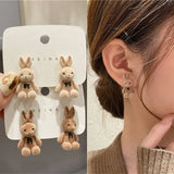 Mqtime New Autumn Winter Velvet Rabbit Bear Stud Earring For Women Girls Cute Cartoon Simple Velour Earrings Needle Jewelry