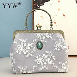 Mqtime Retro Lace Chinese Style Portable Small Bag Elegant Pure Color Cheongsam Handcarry Bag For Woman Wedding Party Top Handle Purse