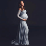 MQTIME  -  Women V-neck Lace Stitching Pregnants Photography Props  Long Maternity Dress Одежда Для Беременных Maternity Clothes