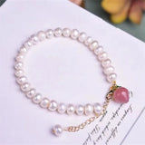 Mqtime Original Handmade Natural Freshwater Pearl Strawberry Quartz Ladies Pink Crystal Bracelet Jewelry For Women Girls Birthday Gift