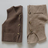 MQTIME  -  Baby Boys Girls Sleeveless Knitting Cardigan Spring Autumn Kids Retro Pocket Vest Children's Knitted Button Vest Cardigan