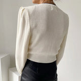 Mqtime Fashion Sexy Square Neck Patchwork White Cardigan Women Autumn Long Sleeve Slim Vintage Women Cardigan Sweater Cropped Tops