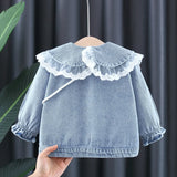 MQTIME  -  Cute Baby Girls Denim Jacket New Kids Spring Autumn Lace Collar Princess Jacket Coat With Strawberry Bag Children Outerwear