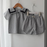 MQTIME  -  Summer Newborn Baby Girls Boys Clothing Set Korean Style Navy Collar Short Sleeve T-shirt+Shorts Set Kids Clothing Suit
