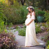 MQTIME  -  Pregnant Women Off Shoulder Ruffle Sleeve Lace Maternity Gown Maxi Photography Dress Elegant Pregnancy Dresses for Photo Shoot