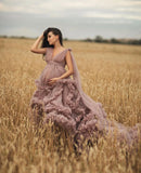 MQTIME  -  Purple Maternity Dress For Photo Shoot Luxury Ruffles Maternity Photography Outfit Maxi Gown Pregnancy Women Long Dress