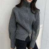 Mqtime  Casual Turtleneck Vintage кардиган женский Korean Fashion Lantern Sleeve Fall Winter Clothes Women Sweet Tops