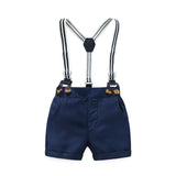 MQTIME  -  Boy Formal Dress Cotton Striped Romper + Bow + Navy Shorts + Suspenders Sets Boy Dress Clothes for Wedding Clothes 0 3 Months