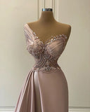 MQTIME  -  Sexy Robe De Soiree A-line One-shoulder Floor Length Beaded Slit Long Prom Dresses Prom Gown Evening Dresses Customized