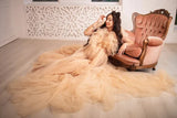 MQTIME  -  Chic Pregnancy Photoshoot Women Dress Fluffy Tulle Maternity Gown 2024 Beige Long Train Maternity Dresses Babyshower Robe Custom