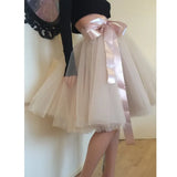 MQTIME  -  Puffy Champagne Midi Tulle Skirts Women With Ribbion Sash Bow Pretty Bridesmaid Tulle Skirt Female Zipper Bottom Custom Made