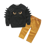 MQTIME  -  2Piece Set Spring Autumn Toddler Boy Clothes Set Fashion Casual Cartoon Black Baby Tops+Pants Children Boutique Clothing