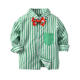 MQTIME  -  4Piece Sets Spring Autumn Boys Boutique Clothing Korean Fashion Gentleman Stripe Long Sleeve Baby Tops+Pants Kids Clothes BC1647