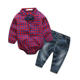 MQTIME  -  2Piece Fall Toddler Boy Outfits Newborn Clothes 0 3 Months Korean Fashion Plaid Long Sleeve Bodysuit+Jeans Baby Clothing BC1636