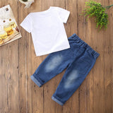 MQTIME  -  2Piece Summer Kids Clothes Boys Fashion Letter White Short Sleeve Tops+Jeans Korean Set Outfit Children Boutique Clothing