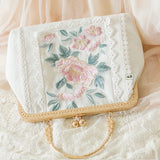 Mqtime Vintage Embroidery Lace Flower Lock Shell Bags Bag Women's Handbags Purses Bag Chain Women Shoulder Crossbody Bags Pure Handmade