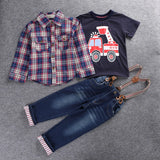 MQTIME  -  2Piece Spring Autumn Toddler Boy Outfits Baby Clothes Casual Cartoon Plaid Cotton Shirt+T-shirt+Jeans Kids Clothing Set BC1350