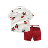 MQTIME  -  Boys Party Clothes Floral Printed Shirt with Solid Shorts Belt for 1 2 3 4 5 6 7 Years Kids Summer Set Baby Valentine's Day Suit