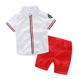 MQTIME  -  Summer Toddler Boy Outfits Kids Clothes Korean Fashion Stripe Short Sleeve Cotton Baby Tops+Hole Shorts Children's Sets BC1065