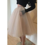 MQTIME  -  Puffy Champagne Midi Tulle Skirts Women With Ribbion Sash Bow Pretty Bridesmaid Tulle Skirt Female Zipper Bottom Custom Made