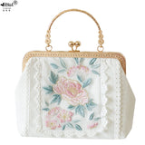 Mqtime Vintage Embroidery Lace Flower Lock Shell Bags Bag Women's Handbags Purses Bag Chain Women Shoulder Crossbody Bags Pure Handmade